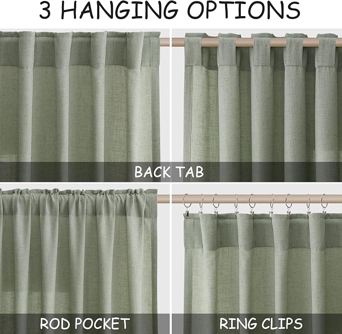 Desert Sage Linen Curtains 84 Inch Length 2 Panels Set - Image 2