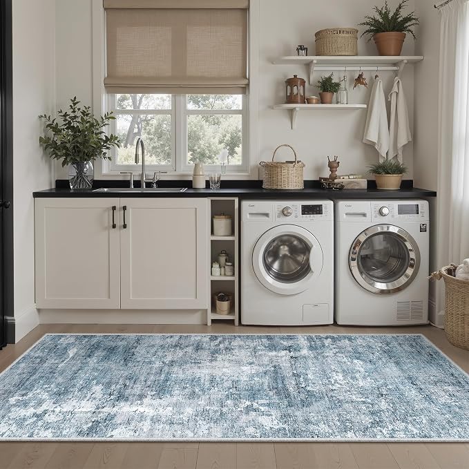 Soalmost Abstratc Runner Rug 2x6 Washable Kitchen Hallway Runners Blue/Grey | - Image 4