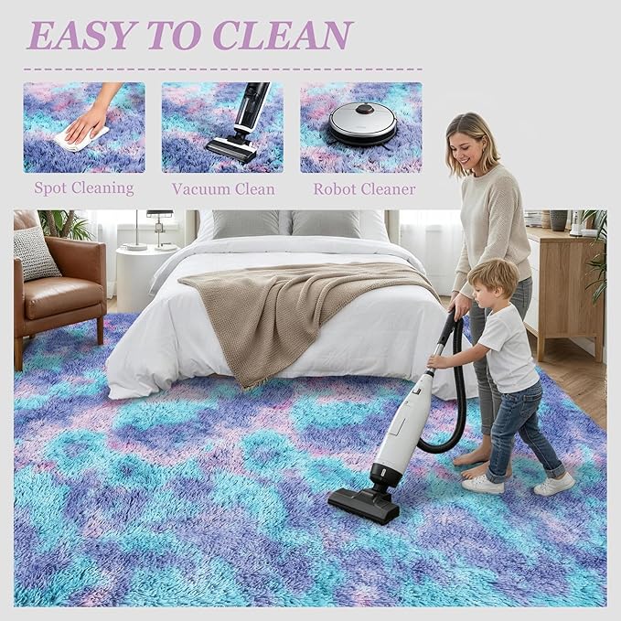 8x10 Area Rug Living Room Bedroom: Fluffy Plush Shag Carpet Rainbow - Image 8