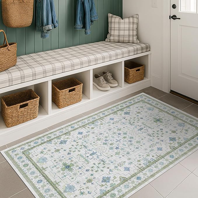 Blue and Green Washable Rugs 3x6 by HazoHaus