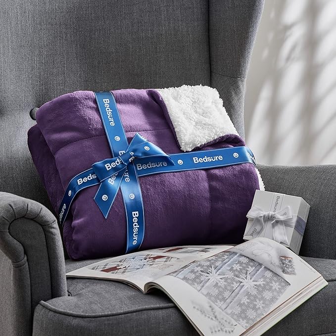 Bedsure GentleSoft Sherpa Fleece Throw Blanket Twin Size for Couch - Thick and Warm Throw for Girls and Women, Soft Fuzzy Plush Twin Blanket for Winter, Purple, 60x80 Inches
