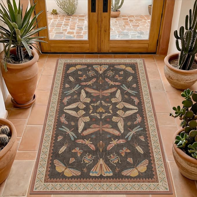 Boho Brown 3x6 Entryway Rug Indoor, Farmhouse Kitchen Area Rug by HazoHaus