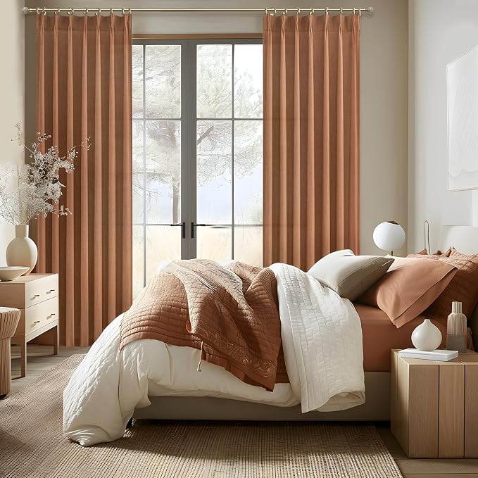 Terracotta Soft Thick Linen Curtains 120 Inches Long - Image 6