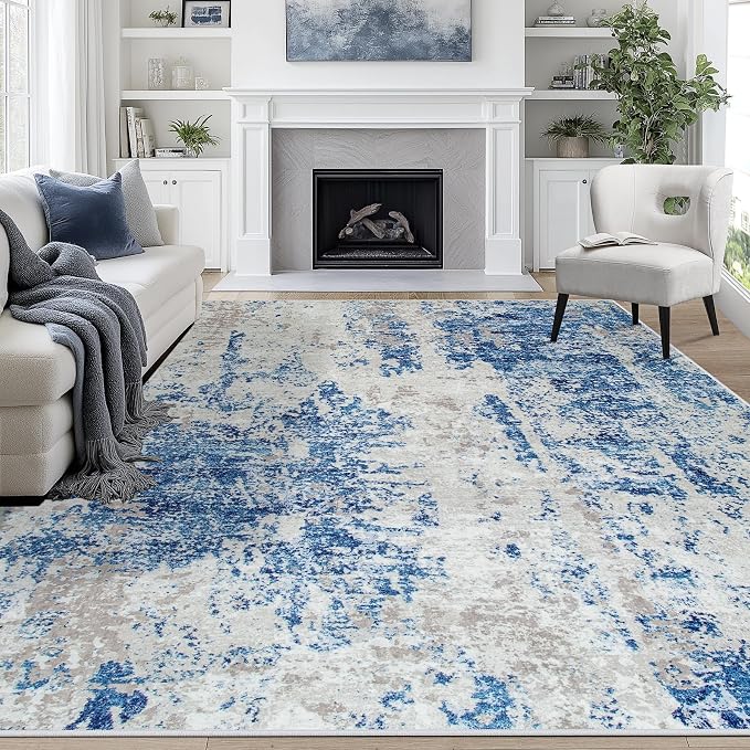 9x12 Area Rugs for Living Room Washable Bedroom Dining Room Blue Grey White | by Aelenmu