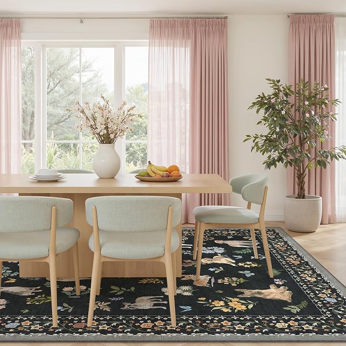 Soalmost Dog 9x12 Area Rugs for Living Room, Washable Animal Soft Rug Black | - Image 4