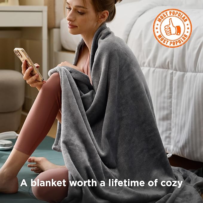 Bedsure GentleSoft Fleece Blanket Twin XL Grey - Image 2