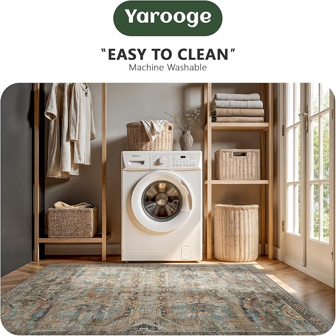 5x7 Area Rugs, Vintage Retro Soft Washable Rug, Non-Slip Low Pile Rugs - Image 5