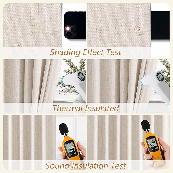100% Blackout Linen Curtains 86 Inch Length 2 Panels Set - Image 4
