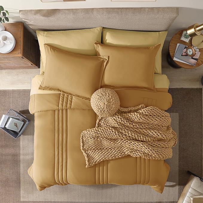 Monbix Full Comforter Set - 7 Pieces Desert Yellow Bed in a Bag Full Size Bedding Sets with Comforters, All Seasons Down Alternative Comforter with Sheets,Pillowcases & Shams