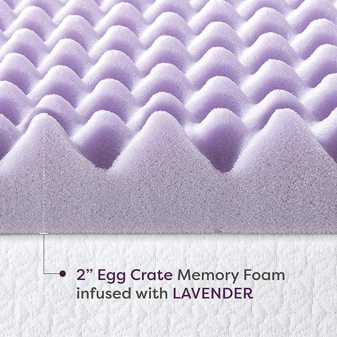 Best Price Mattress 2 Inch Egg Crate Memory Foam Mattress Topper with Soothing Lavender Infusion, CertiPUR-US Certified, Dorm Essentials, Twin XL