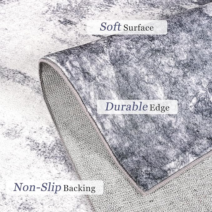 Area Rug 4x6 Dark Grey Rug Washable Boho Rugs Non Slip Low Pile Abstract Small - Image 5