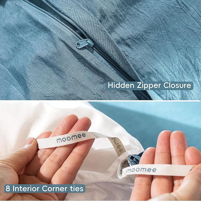 MooMee Bedding Duvet Cover Set 100% Washed Cotton Linen Like Textured Breathable Durable Soft Comfy (Heathered Peacock Blue, Cal King 104"x98")