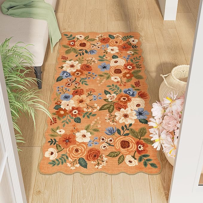 DUKINO 2x4 Rug for Entryway, Floral Washable Kitchen Rugs Non Slip, Low Pile by DUKINO