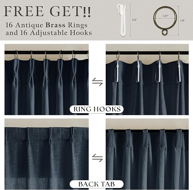 Blue Linen Pleated Light Filtering Sheer Curtains - Image 5