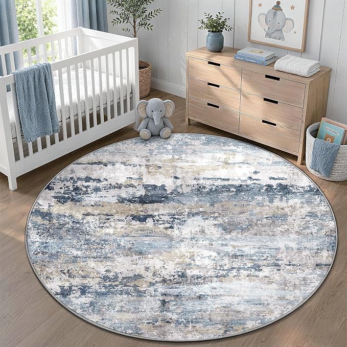 pmtsns Round Rug 4ft for Bedroom: Washable Circle Rug Modern Abstract Neutral - Image 8