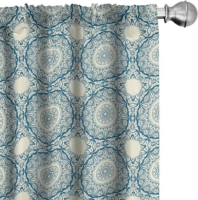 Ambesonne Circle Pattern Window Curtains, Wavy Bold Strokes Style Ornate Mandala Like Symmetrical Motif, Lightweight Decor 2-Panel Set with Rod Pocket, Pair of - 28" x 84", Petrol Blue Cream