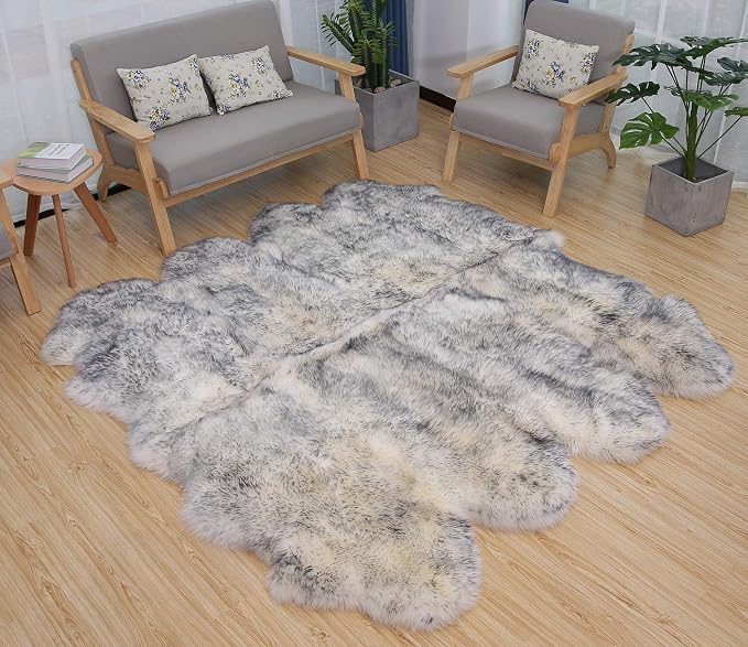 HUAHOO Premium Genuine Sheepskin Rug White Gray Real Australia Sheepskin by HUAHOO
