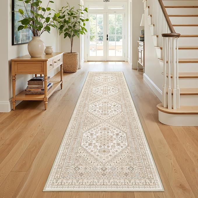Runner Rug 2x8 Runners for Hallways Washable Rugs, Cream/Beige | Vintage by Restydon