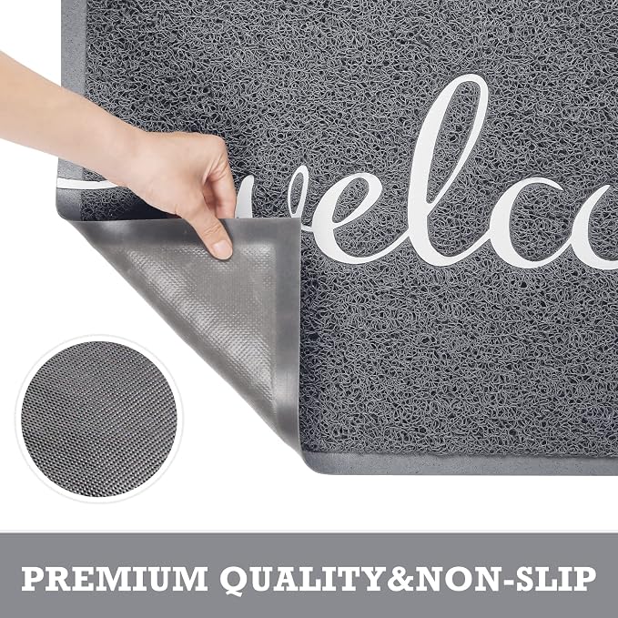 Grey Door Mat Welcome Mats Outdoor Indoor Doormat - Image 3