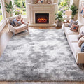 Area Rugs for Living Room Bedroom, 5x8 Fluffy Tie-Dyed Light Grey Shag Rug | by ONASAR