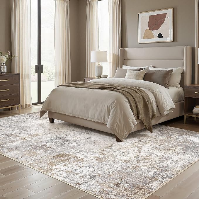 UERMEI 10x11 Area Rug Living Room Rugs Washable Neutral Brown Grey Carpet | - Image 2