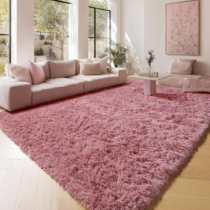 Blush Rugs for Living Room Bedroom, Fluffy 5x8 Bedside Area Rug, Soft Plush by ONASAR
