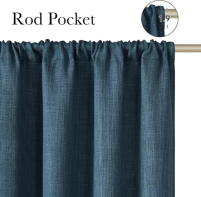 NICETOWN Stone Blue Faux Linen Room Darkening Rod Pocket Curtains 63 inch Length - Image 2