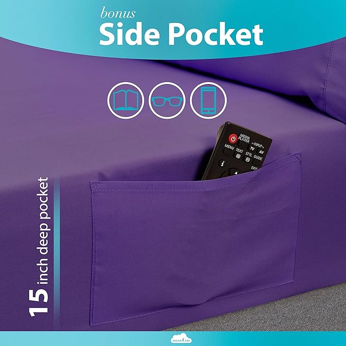 DREAMCARE King Size Sheets Set – 6 pcs Cooling Bed Sheets – up to 15” Deep Pocket King Sheet Set – 2500 Supreme Collection – Extra Soft 100% Brushed Microfiber Hotel Luxury with Side Pocket – Purple