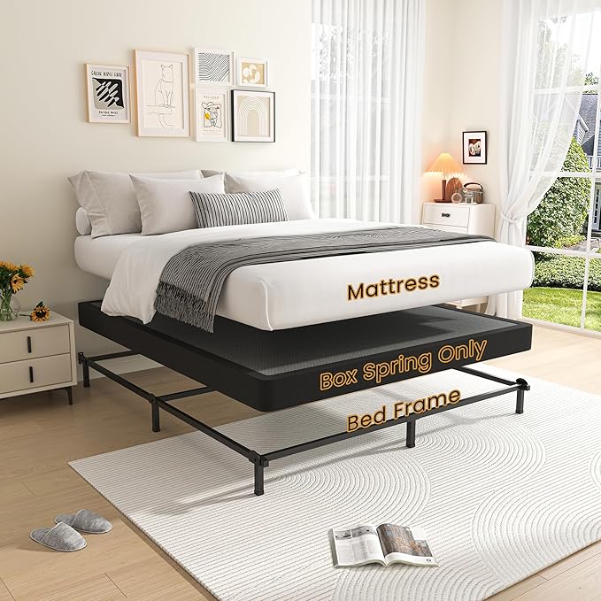 MAF 5 Inch Box Spring Full Size Bed, Low Profile Full Box Spring Bed Base, 3500 lbs Black Heavy Duty Metal Mattress Foundation with BoxSpring Cover, No Squeaky, Easy Assembly