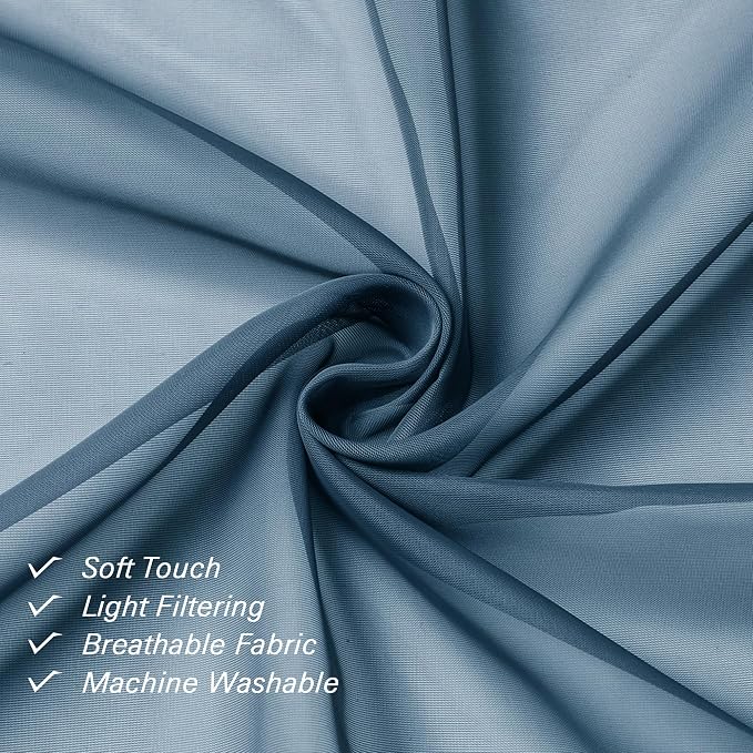 Dusty Blue Sheer Curtains 96 Inches Long 2 Panels, Light Filtering Breathable - Image 2