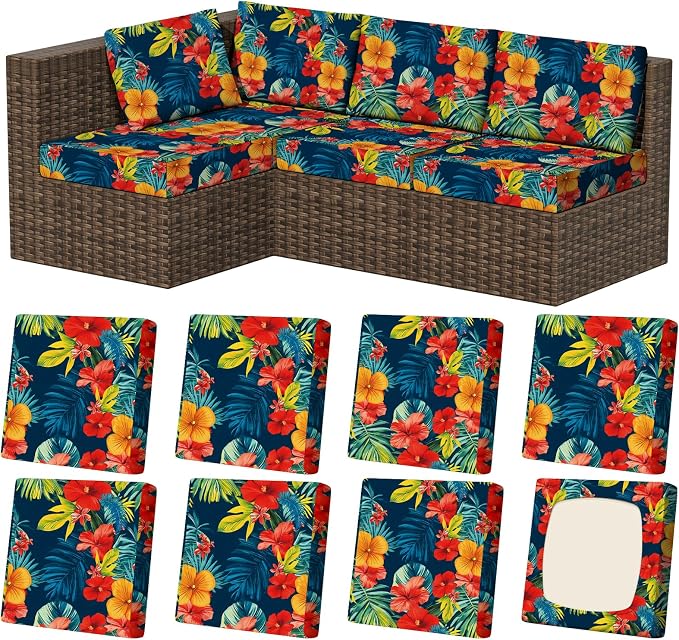 8Pcs Outdoor Cushion Covers, Stretch Patio Furniture Couch Chair Slipcovers | by VORSHAPE
