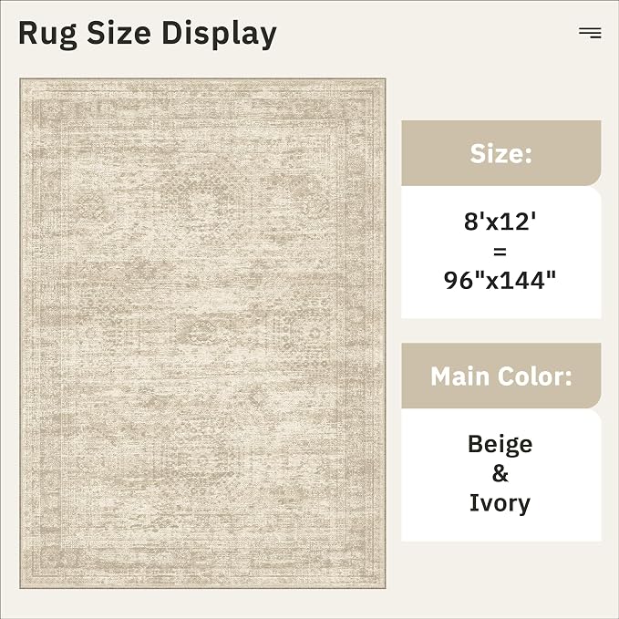 Soalmost Washable Area Rug 8x12 Large Soft Beige Rugs - Image 5
