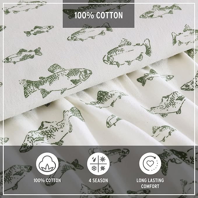 Eddie Bauer - King Sheets, Cotton Flannel Bedding Set, Brushed For Extra Softness, Cozy Home Decor (School of Fish, King)