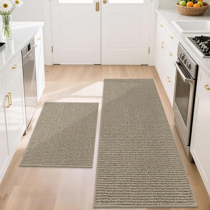 BEQHAUSE Kitchen Rugs and Mats 2PCS Non-Slip, Light Beige | Kitchen Mats by BEQHAUSE