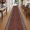 Burgundy Washable 3x20 Extra Long Hallway Runner Rug, Neutral Boho Large by HazoHaus