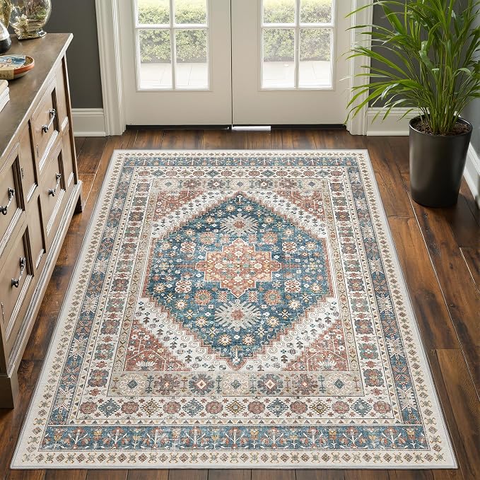 3x5 Washable Area Rug for Entryway Non Slip Kitchen Rugs, Floral Soft Living by Restydon