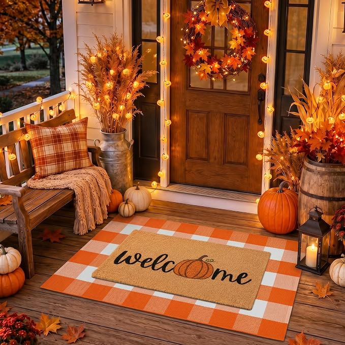 2 Pcs Fall Door Mat, Layered Pumpkin Welcome Coir Doormat - Image 6