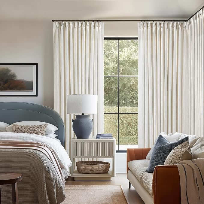 Natural Pinch Pleated Linen Curtain Panels 96 Inches Long 70 Wide | Extra Wide by Twodrapes