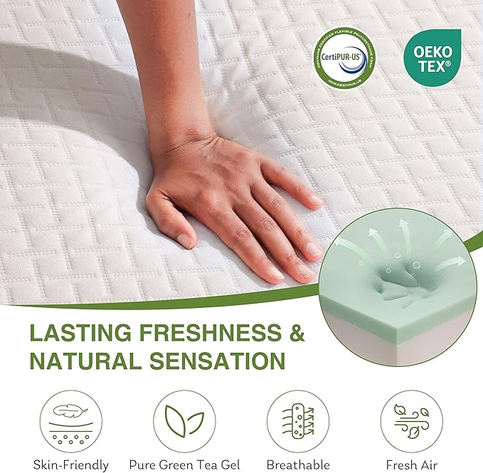 EGOHOME King Size Memory Foam Mattress, 10 Inch Bed Mattress in a Box with Cooling Green Tea Gel, Relieve Pressure with Medium Support, CertiPUR-US Certified, 80''L x 76''W, White