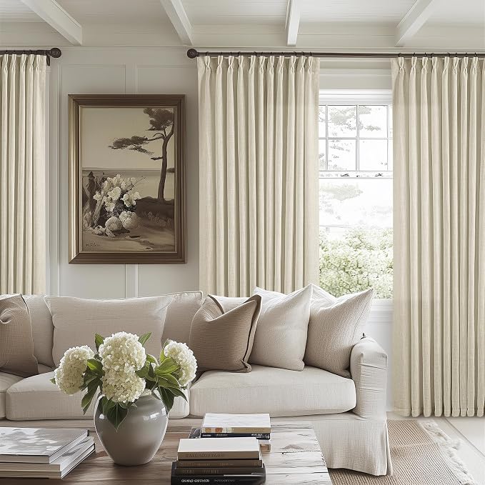Pinch Pleated Extra Wide Beige Linen Curtain 84 Inches Long 70 Wide 1 Panel | - Image 9