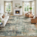 8x10 Area Rug for Living Room, Abstract Washable Large Rugs, Coffee/Green | by Lofus