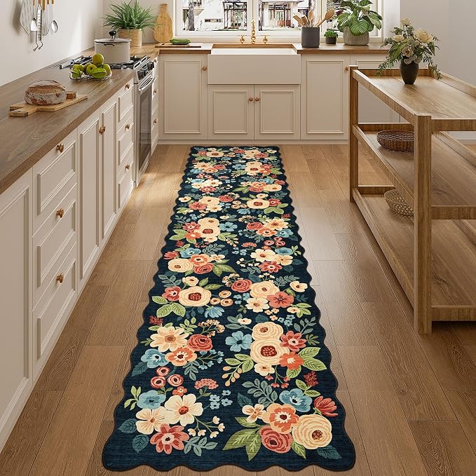DUKINO 2.6x10 Runner Rug for Hallway, Washable Rug Non Slip, Low Pile, Floral - Image 5