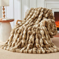 Luxury 1000GSM Rabbit Faux Fur Blanket, Super Warm Cozy Brown Blankets by TOUCHAT