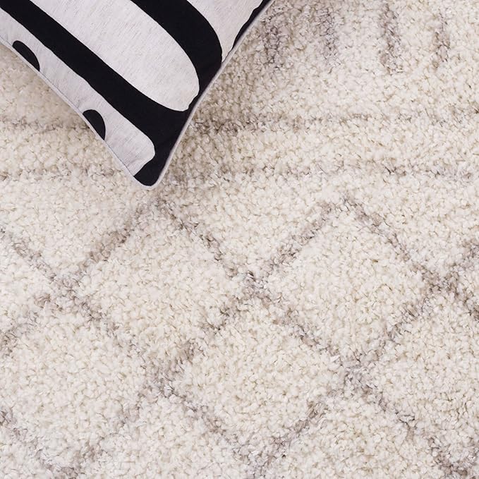 SAFAVIEH Area Rug 8x10 - Arizona Shag Collection - Large - Ivory & Beige, Moroccan Design, Non-Shedding & Easy Cleaning, Ultra Plush Thick Pile, Ideal for Living Room, Bedroom, Dining Space (ASG741A)