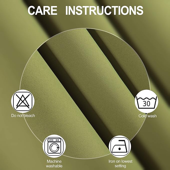 Blackout Curtains 38 x 84 inch/Olive Green Curtains Set of 2 Panels/Thermal - Image 4