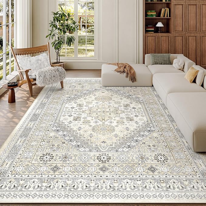 6x9 Area Rugs for Living Room, Large Washable Rug, Dining Room, Low Pile by Zesthome