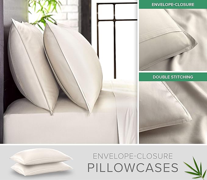 Short Queen Sheets by Pure Bamboo for RV Camper (60"x75") - Genuine 100% Organic Viscose Derived from Bamboo Bed Sheet Set, Soft & Cooling, Lifetime Quality Promise (Short Queen, Ivory)