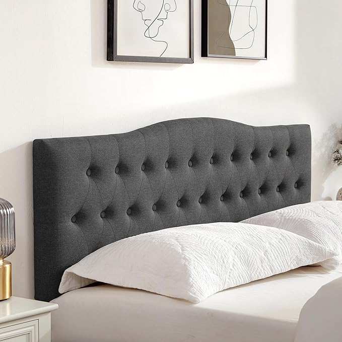 Tufted Upholstered Headboard King Size, Sturdy and Durable Solid Wood Bed headboard, Fabric Headboard Adjustable Height from 37” to 51”, Modern Button Diamond Design Head Board, Black