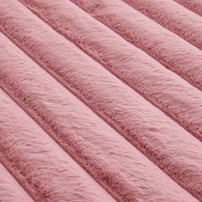 Dusty Rose Rabbit Striped Plush Rug 3'x5', Fluffy Faux Fur Shaggy Area Rug - Image 6