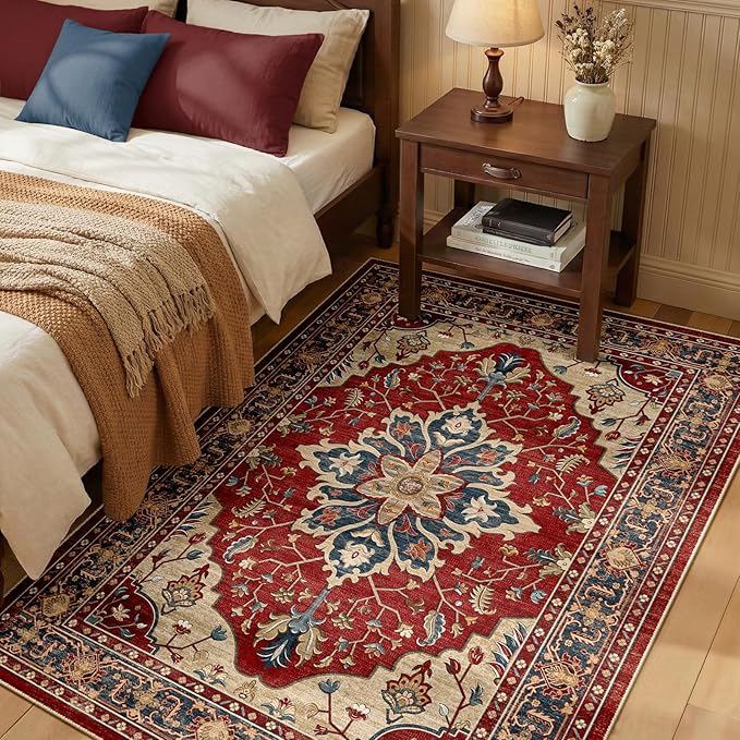 RELEANY Washable Area Rug, Water Repellent, Pet Friendly, Vintage Floral Boho by RELEANY